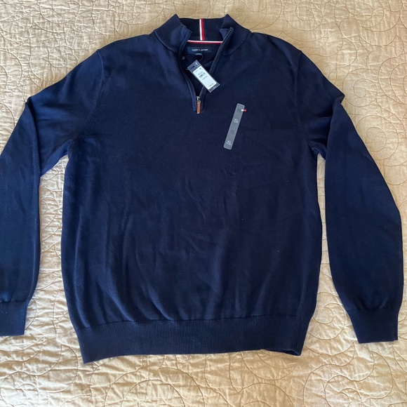 Navy Blue Mens Tommy Hilfiger Quarter Zip Pullover Knit Sweater - Size XL - Picture 1 of 3